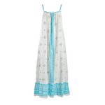 Ble Φορεμα Μακρυ Αμανικο Λευκο με Μπλε/χρυσα Σχεδια one Size (100% Cotton)
