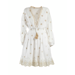 Ble Φορεμα Κοντο Μακρυμανικο Λευκο με Μπεζ Σχεδια one Size (100% Cotton)