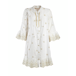 Ble Φορεμα Κοντο Μακρυμανικο Λευκο με Χρυσα Σχεδια one Size (100% Cotton)