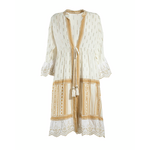Ble Φορεμα Κοντο Μακρυμανικο Λευκο με Χρυσα/μπεζ Σχεδια one Size (100% Viscose)