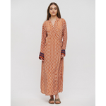 Ble Φορεμα Μακρυ Κρουαζε σε Μπεζ/πορτοκαλι Χρωμα με Σχεδια one Size (28%silk / 72%crepe)