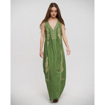 Ble Φορεμα Μακρυ Αμανικο σε Πρασινο Χρωμα με Χρυσες Λεπτομερειες one Size (100% Rayon)