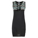Ble Φορεμα Κοντο Αμανικο Μαυρο με Γαλαζιεσ/μπεζ Λεπτομερειες one Size (100%rayon)
