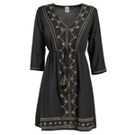 Ble Φορεμα Μακρυ με Μακρυ Μανικι σε Μαυρο Χρωμα με Χρυσες Λεπτομερειες one Size (100% Rayon)
