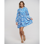 Ble Φορεμα Κοντο με Μακρυ Μανικι σε Μπλε/λευκο Χρωμα one Size(100% Rayon)