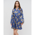 Ble Φορεμα Κοντο Μακρυμανικο Μπλε με Χρυσα Λουλουδια one Size(100% Crepe)