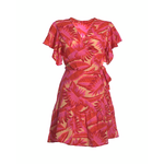 Ble Φορεμα Κοντο Κρουαζε σε Φουξ/κοκκινο Χρωμα με Φυλλα one Size (100% Crepe)