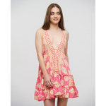 Ble Φορεμα Κοντο Εξωπλατο ροζ με Φυλλα και Χρυσες Λεπτομερειες one Size(100% Crepe)