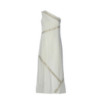 Ble Φορεμα Μακρυ με ενα ωμο σε Λευκο Χρωμα με Χρυσα Κεντηματα one Size (100% Rayon)