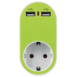 Ανταπτορας Σουκο με 2 usb Πρασινο με Προστασια Επαφων