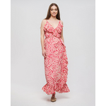 Ble Φορεμα Μακρυ Κρουαζε ροζ Εντονο με Σχεδια one Size(100% Crepe)