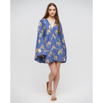 Ble Kimono Konto Μπλε με Χρυσα Λουλουδια one Size(100% Crepe)