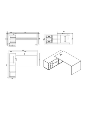 Γραφείο Εργασίας Επαγγελματικό Minimal Pakoworld Δεξιά Γωνία Φυσικό 200x170x75εκ