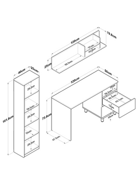 Γραφείο με Βιβλιοθήκη Goldie Pakoworld Λευκό-Φυσικό 160x50x161.8εκ