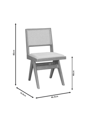 Καρέκλα Winslow Pakoworld Ξύλο Rubberwood Μαύρο-pvc Rattan Φυσικό-Ύφασμα Γκρι