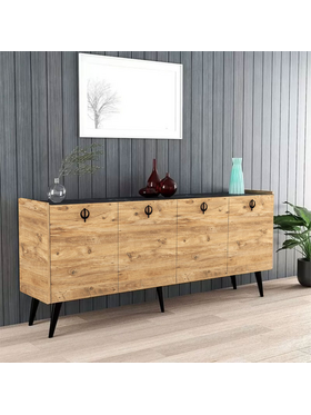 Μπουφές Jeslie Pakoworld Μελαμίνης oak-Ανθρακί 180x40x79εκ