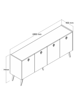 Μπουφές Jeslie Pakoworld Μελαμίνης oak-Ανθρακί 180x40x79εκ