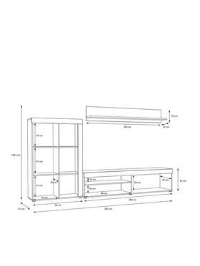 Σύνθετο Σαλονιού Zorbi Pakoworld Λευκό-Sonoma oak Μελαμίνης 265x41x158.5εκ