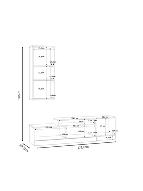 Σύνθετο Σαλονιού Halmi Pakoworld Λευκό-oak Μελαμίνης 180x39x190εκ