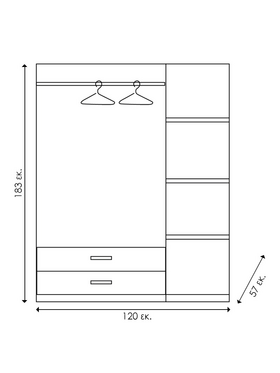 Ντουλάπα Ρούχων Τρίφυλλη Olympus Pakoworld Χρώμα Wenge 120x57x183εκ