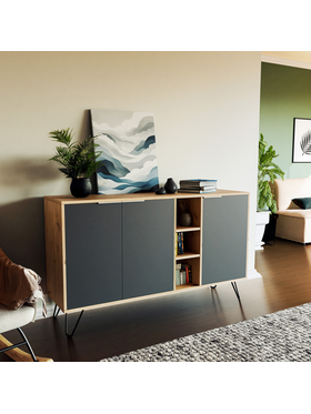 Μπουφές Clara Pakoworld Χρώμα Light oak-Ανθρακί 142x35.5x83εκ