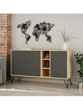 Μπουφές Clara Pakoworld Χρώμα Light oak-Ανθρακί 142x35.5x83εκ