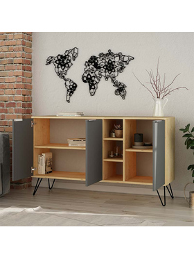 Μπουφές Clara Pakoworld Χρώμα Light oak-Ανθρακί 142x35.5x83εκ