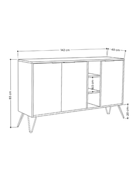 Μπουφές Clara Pakoworld Χρώμα Light oak-Ανθρακί 142x35.5x83εκ
