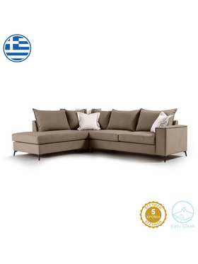 Γωνιακός Καναπές Δεξιά Γωνία Romantic Pakoworld Ύφασμα Mocha-Cream 290x235x95εκ