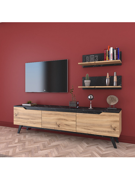 Σύνθετο Σαλονιού Kasia Pakoworld oak-Μαύρο Μαρμάρου 180x35x48,5εκ