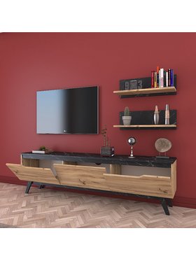 Σύνθετο Σαλονιού Kasia Pakoworld oak-Μαύρο Μαρμάρου 180x35x48,5εκ