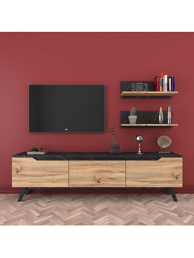 Σύνθετο Σαλονιού Kasia Pakoworld oak-Μαύρο Μαρμάρου 180x35x48,5εκ