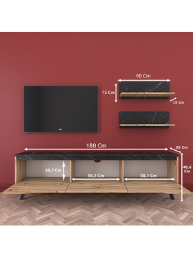 Σύνθετο Σαλονιού Kasia Pakoworld oak-Μαύρο Μαρμάρου 180x35x48,5εκ