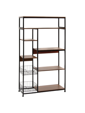 Ραφιέρα Επιδαπέδια Leena Pakoworld Μέταλλο Dark oak-Μαύρο 80x30x142εκ