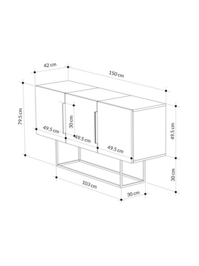 Μπουφές Estella Pakoworld Γκρι Antique-Μόκα-Λευκό 150x42x79.5εκ