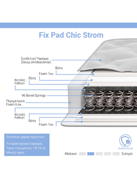 Στρώμα fix pad Chic Strom Μονής Όψης 18-19cm 90x190εκ