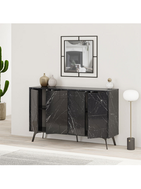 Μπουφές Ursula Pakoworld Μαύρο Μαρμάρου 123x35x77.5εκ