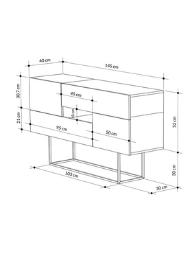 Μπουφές Roberta Pakoworld Μόκα-Λευκό Μαρμάρου 145x40x82εκ