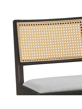 Σκαμπό bar Winslow Pakoworld Ξύλο Rubberwood Μαύρο-pvc Rattan Φυσικό-Ύφασμα Γκρι 44.5x46x98εκ