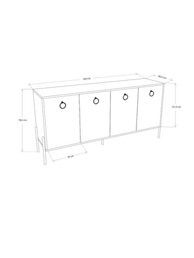 Μπουφές Twely Pakoworld Μελαμίνης Καρυδί-Μαύρο 160x40,5x79εκ