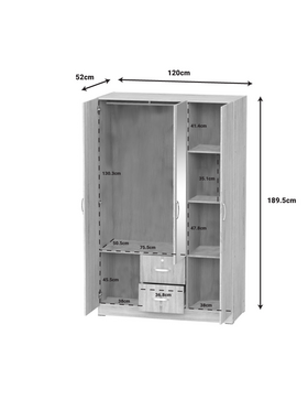 Ντουλάπα Ρούχων Τρίφυλλη Dillion Pakoworld Sonoma Μελαμίνης 120x52x190εκ