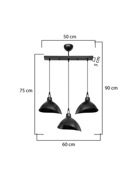 Φωτιστικό Οροφής Τρίφωτο Triha Pakoworld pp σε Μαύρη Απόχρωση 60x22x90εκ