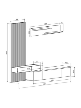 Σύνθετο Σαλονιού Litende Pakoworld Sonoma-Λευκό 249.5x42x199.5εκ