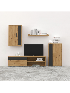 Σύνθετο Σαλονιού Zarifa Pakoworld oak-Μαύρο Μελαμίνης 190x35x190εκ