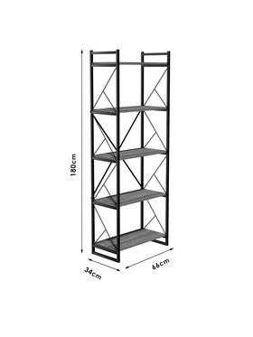 Βιβλιοθήκη Baker Pakoworld Καρυδί-Μαύρο 66x34x180εκ