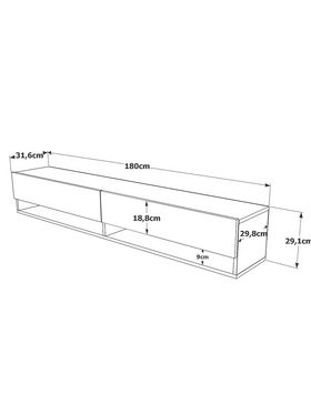 Έπιπλο Τηλεόρασης Επιτοίχιο Handra Pakoworld Λευκό-oak 180x31,5x29,5εκ