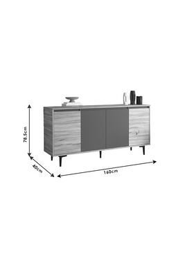 Μπουφές Augusta Pakoworld oak-Ανθρακί 160x40x78.5εκ