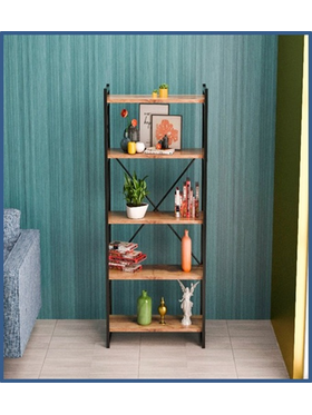 Βιβλιοθήκη Baker Pakoworld Καρυδί-Μαύρο 66x34x180εκ