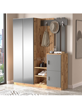 Έπιπλο Εισόδου Doorse Pakoworld Μελαμίνης Ανθρακί-Sonoma 147.5x35x180εκ