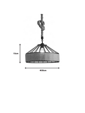Φωτιστικό Οροφής Pormode Pakoworld Μαύρο Μέταλλο-Φυσικό Σχοινί Φ30x110εκ